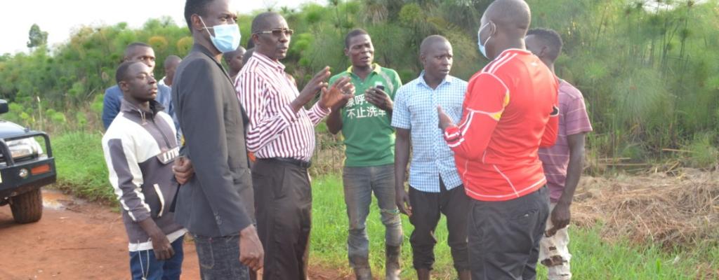 Hon Rev Dr PETER BAKALUBA MUKASA CHAIRPERSON LC V Mukono district monitoring Road construction within Nama sub County.